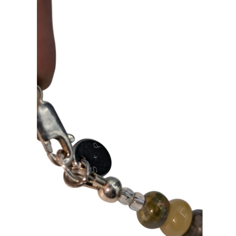 S & P 925 Sterling Silver Semi-Precious Stone Bead Boho Choker 17.5" Necklace - Picture 5 of 7